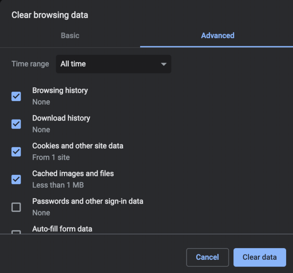 Chrome Clear Browsing Data