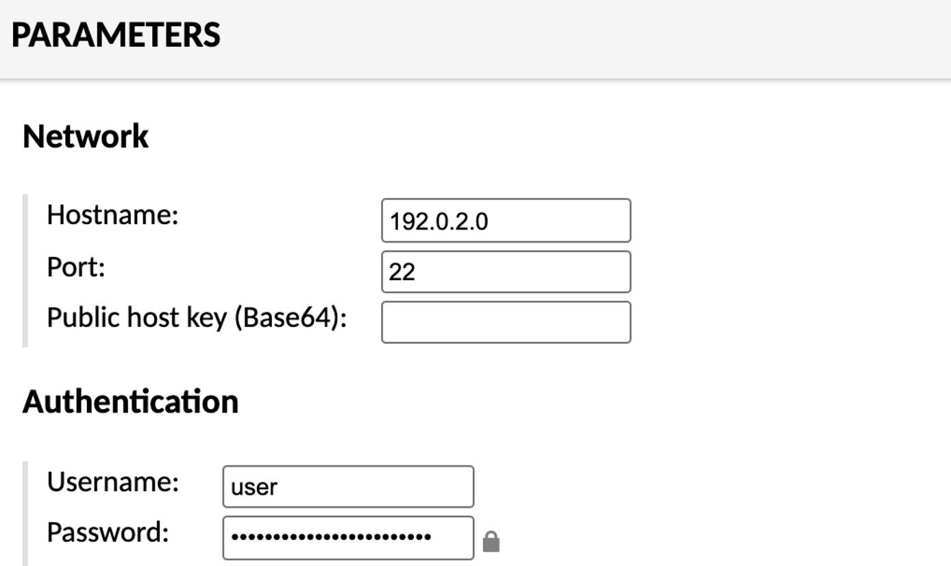 The Parameters section of the New Connection screen in Guacamole